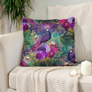 Elegantes lila Türkis Pfau Floral Kissen