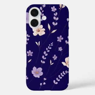 Elegantes lila und beige Blumenmuster iPhone 16 Hülle