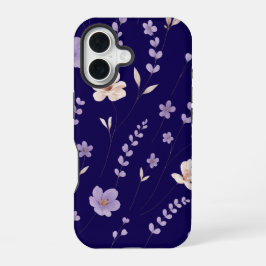 Elegantes lila und beige Blumenmuster iPhone 16 Hülle