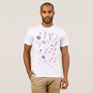 Elegantes lila und beige Blumenmuster T-Shirt