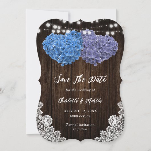 Elegantes Lila und blaues Herz Save The Date (Vorderseite)