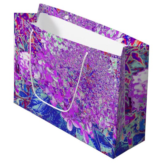 Elegantes Lila und blaues Limelight Hydrangea Große Geschenktüte (Vorderseite Schrägansicht)