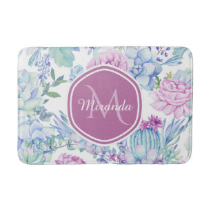 Elegantes lila und blaues saftiges Blumen mit Badematte