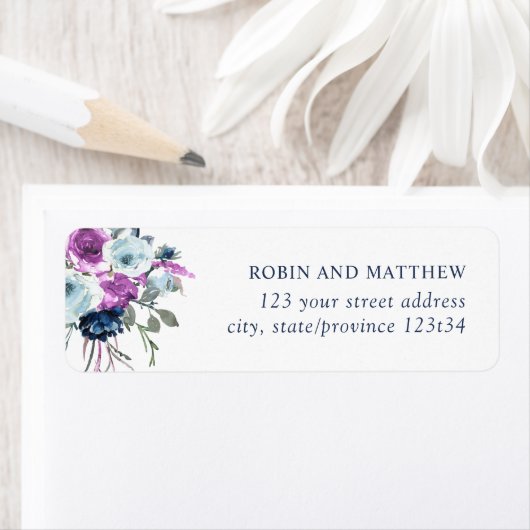 Elegantes Lila und Blue Floral Address Label (Insitu)