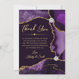Elegantes Lila- und Gold-Faux-Glitter-Achat-Hochze Dankeskarte
