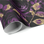 Elegantes Lila und Gold Rose Blumenmuster Geschenkpapier (Rolleneckpunkt)
