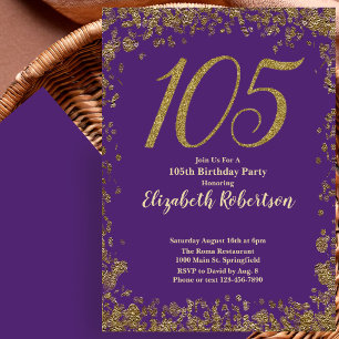 Elegantes lila und goldenes 105. Geburtstagsjubilä Einladung