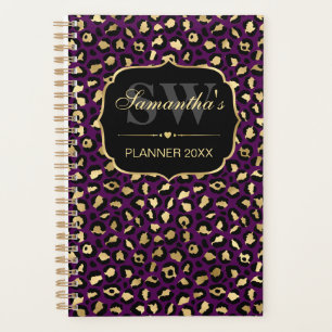 Elegantes lila und goldenes Folien-Leopardenmuster Planer