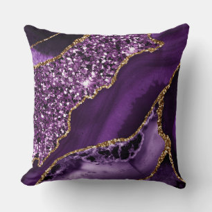 Elegantes lila und goldenes Glitter-Ozean-Achat Kissen