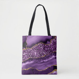 Elegantes lila und goldenes Glitter-Ozean-Achat Tasche