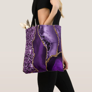 Elegantes lila und goldenes Glitter-Ozean-Achat Tasche