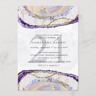 Elegantes Lila und goldenes Marmor 21. Geburtstag Einladung