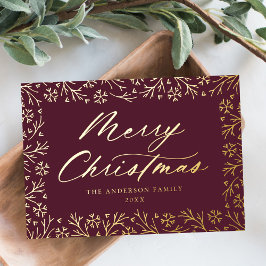 Elegantes Lila und goldenes Schneeflocken Nicht-Fo Folien Feiertagskarte