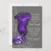 Elegantes Lila und graues Masquerade Party Einladung (Rückseite)