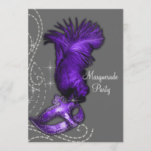 Elegantes Lila und graues Masquerade Party Einladung