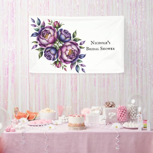 Elegantes Lila und Magenta Peony Brautparty Banner (Party)