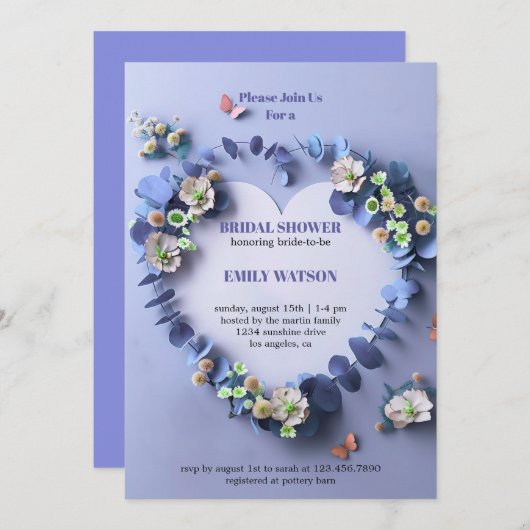 Elegantes Lila und rosa Brautparty Einladung (Vorne/Hinten)