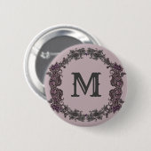 Elegantes Lila und Silver Gerahmtes Monogramm Button (Vorne & Hinten)