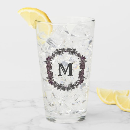 Elegantes Lila und Silver Gerahmtes Monogramm Glas (Vorderseite Ice)
