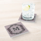 Elegantes Lila und Silver Gerahmtes Monogramm Glasuntersetzer (Schrägansicht)