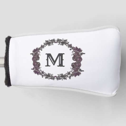 Elegantes Lila und Silver Gerahmtes Monogramm Golf Headcover (Vorderseite)