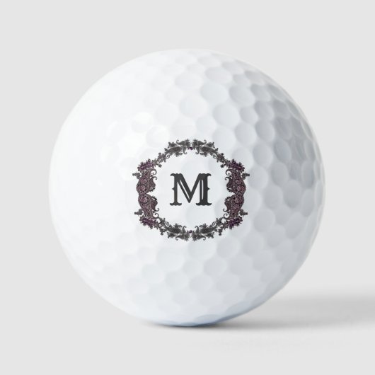 Elegantes Lila und Silver Gerahmtes Monogramm Golfball (Vorderseite)