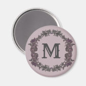 Elegantes Lila und Silver Gerahmtes Monogramm Magnet (Vorderseite/Rückseite)
