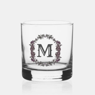Elegantes Lila und Silver Gerahmtes Monogramm Whiskyglas