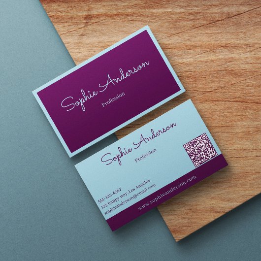 Elegantes Lila und Türkis mit QR-Code Visitenkarte