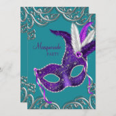 Elegantes Lila und türkisfarbenes blaues Masquerad Einladung (Vorne/Hinten)
