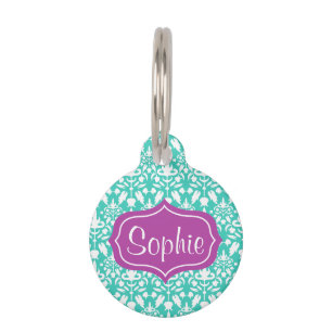 Elegantes lila und türkisfarbenes Damastmuster Tiermarke