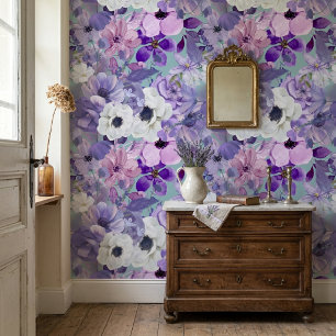 Elegantes lila und violettes Wildblumenmuster Tapete