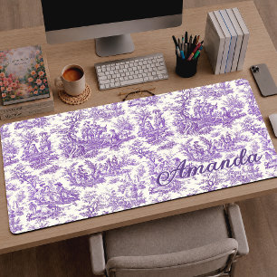 Elegantes lila vintage Toile de Jouy Monogramm Schreibtischunterlage