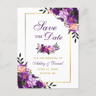 Elegantes, Lila Violett-Blumengold Save the Date Ankündigungspostkarte