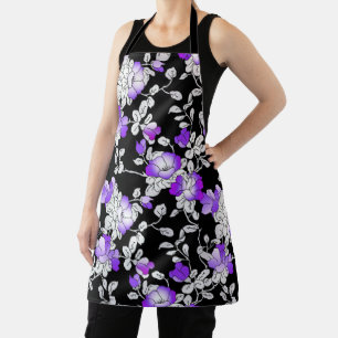 Elegantes Lila Violett Weiß Schwarzes Blumenmuster Schürze