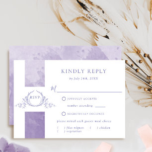 Elegantes Lila Watercolor Wedding Monogram UAWG RSVP Karte