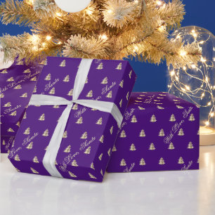 Elegantes Lila Weihnachtsbaummuster Geschenkpapier