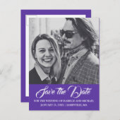 Elegantes Lila weißes Foto Save the Date Postkarte (Vorne/Hinten)