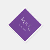 Elegantes lila-weißes Monogramm & Datum Hochzeit  Serviette (Ecke)