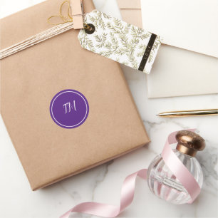 Elegantes lila-weißes Monogramm, klassischer runde Runder Aufkleber