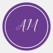 Elegantes Lila Weißes Monogramm Runder Aufkleber (Vorderseite)