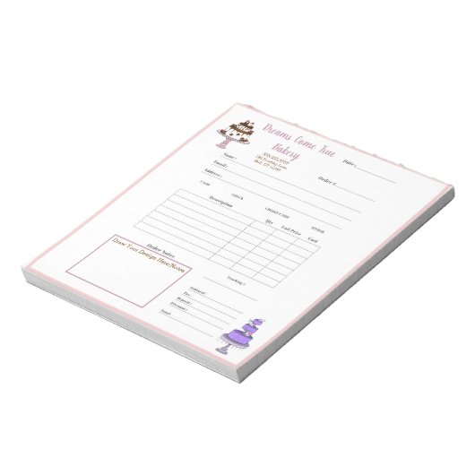 Elegantes Lila White Cake Order Form Notepad Notizblock (Rotiert)