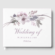 Elegantes Lila Winter Floral Wedding Gästebuch