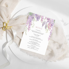 Elegantes Lila Wisteria Blume Wedding Menu Menükarte