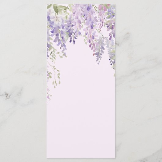 Elegantes Lila Wisteria Blume Wedding Menu Menükarte (Rückseite)