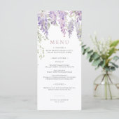 Elegantes Lila Wisteria Blume Wedding Menu Menükarte (Stehend Vorderseite)