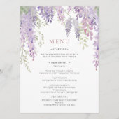Elegantes Lila Wisteria Blume Wedding Menu Menükarte (Vorderseite)