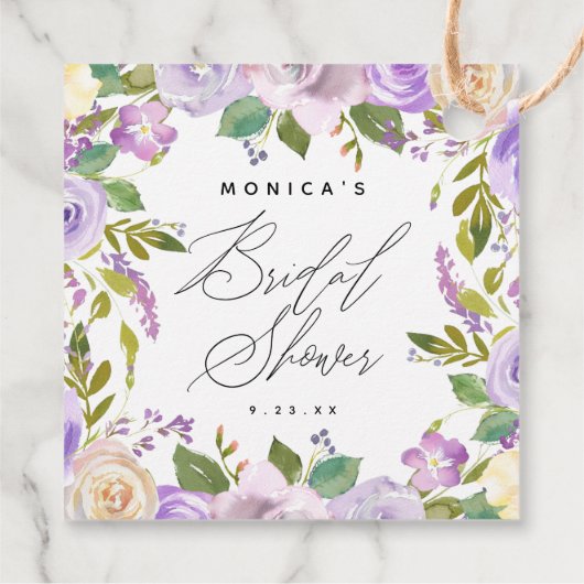 Elegantes, Lila, zweiseitiges Brautparty Geschenkanhänger (Rückseite)