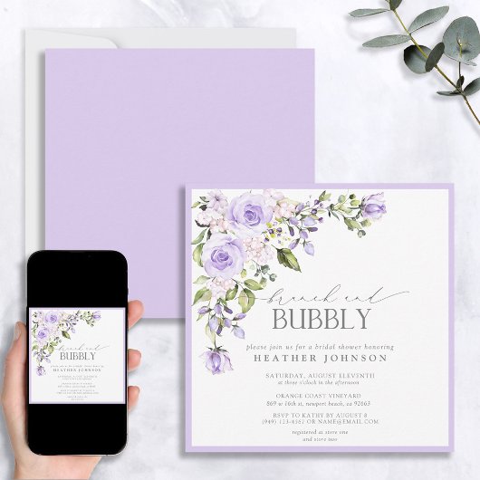 Elegantes Lilac Floral Brunch & Bubbly Brautparty Einladung