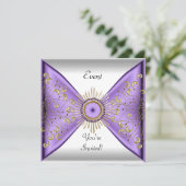 Elegantes Lilac Lila Gold White Event Party Einladung (Stehend Vorderseite)